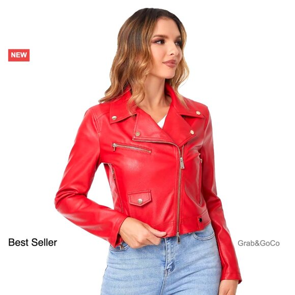 Faux Leather Moto Jacket Slim Fit Crop Biker Chic Y2K Retro Zip Up